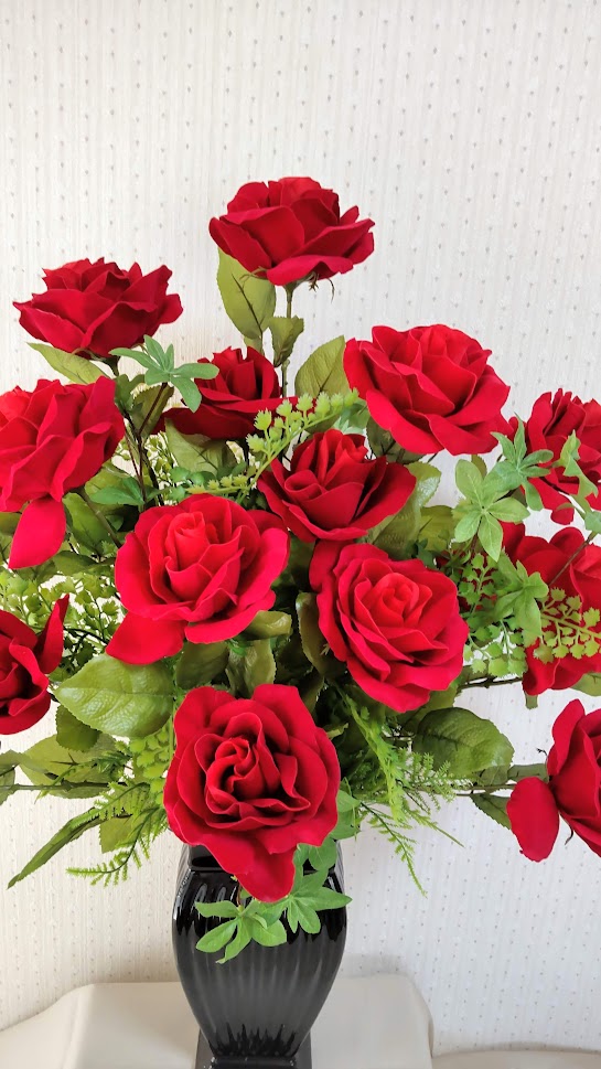 造花 高級アレンジフラワー ベルベットローズアレンジ 触媒加工 送料無料