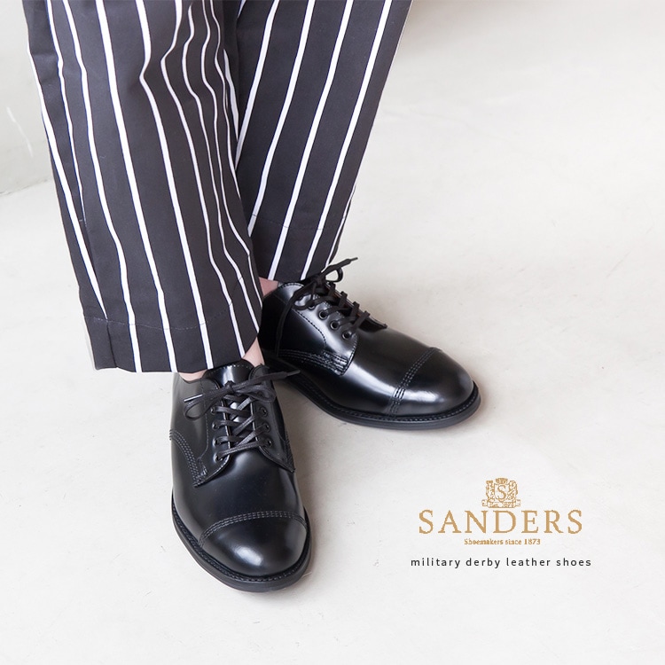 [military-derby-shoe] Sanders(サンダース) MIlitary Derby shoes Black Polishing Leather(ミリタリーポリッシングレザーシューズ/革靴)EJY