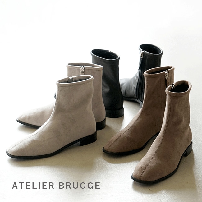 【50%OFF】[20ism-50]atelier brugge(アトリエブルージュ)スクエアトゥ ストレッチショートブーツoONI