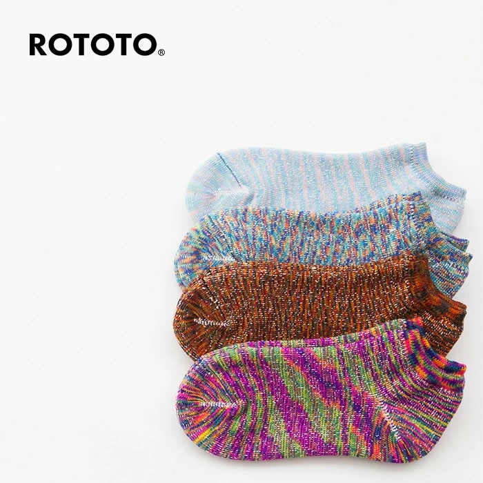 ROTOTO(ロトト)WASHI PILE SOCKS SHORT “KASURI”和紙パイルソックスショート“絣”【メール便対応可】 [R1143]