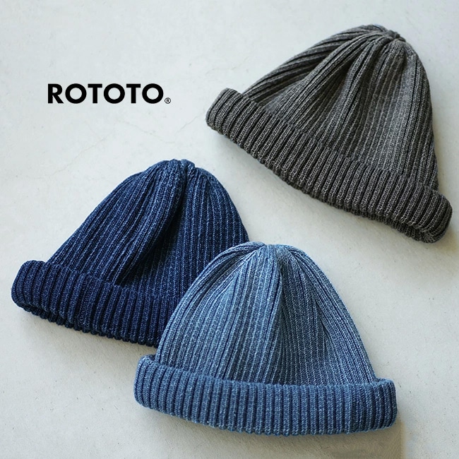 [R5050] ROTOTO(ロトト)INDIGO COTTON ROLL UP BEANIE / インディゴコットンロールアップビーニーoYZZ