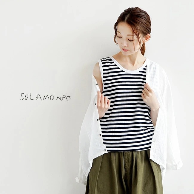 ◇[SMA-BORDERTT] SOLAMONAT(ソラモナ)ボーダー天竺タンクトップ/ノースリーブ【メール便対応可】oHE【日本製】