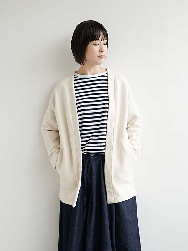 [R10205]RINEN(リネン)25/1リサイクル度詰め裏毛裏起毛トッパーカーディガン