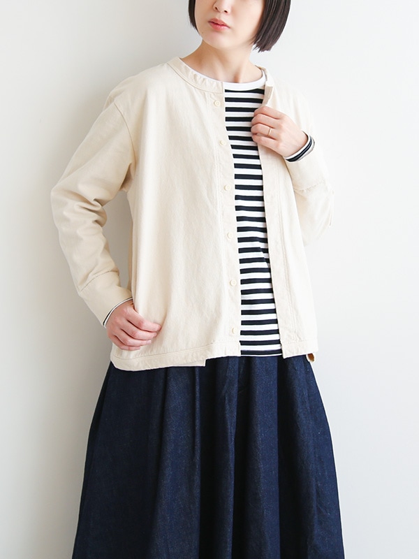 [R10208]RINEN(リネン)16/1空紡糸天竺両面起毛 比翼カーディガン