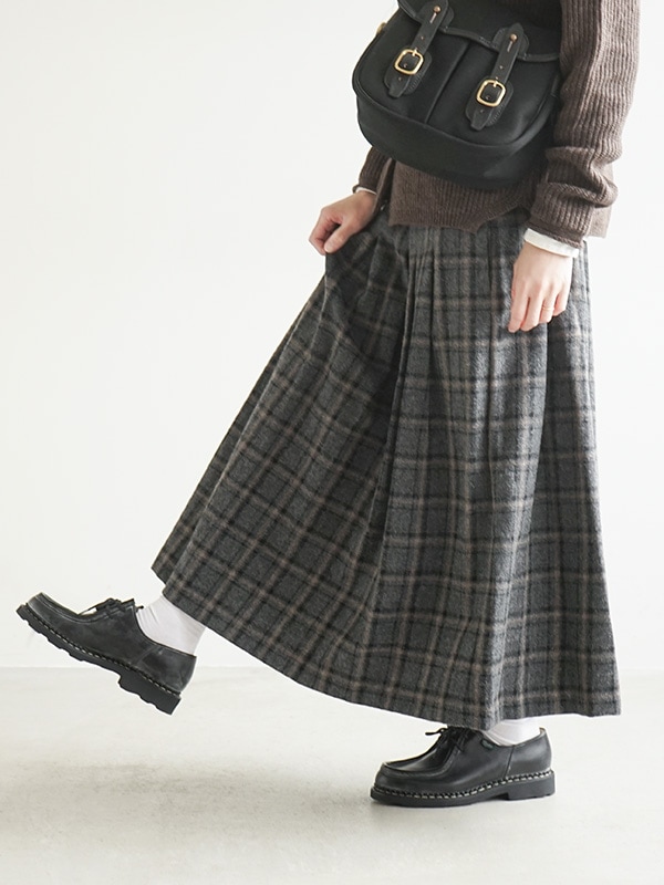 214162]ina(イナ)ツイードチェックウエスト紐付きタックスカート