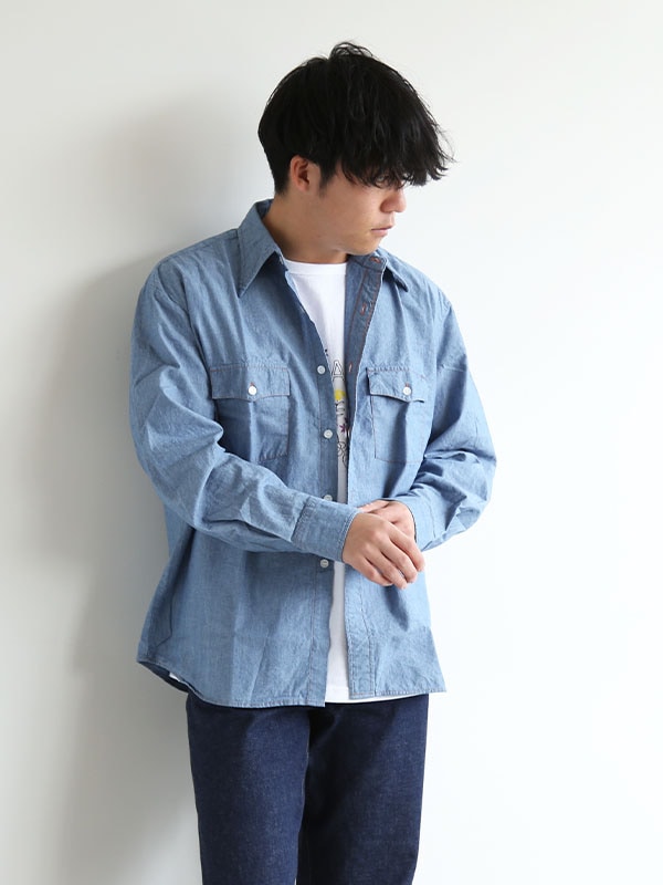 NECESSARY or UNNECESSARY/N.O.UN(ネセサリーオアアンネセサリー/ナウン)W/W SHIRTS 'CHAMBRAY'(ダブルダブルシャツ-シャンブレー-) [90011630]