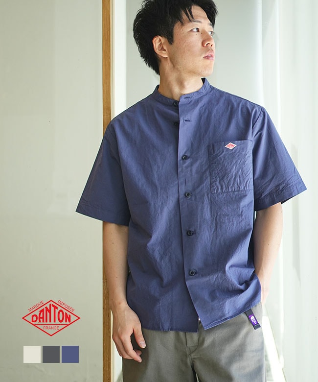 ◇DANTON(ダントン) BAND COLLAR SHIRT S/S バンドカラーシャツ