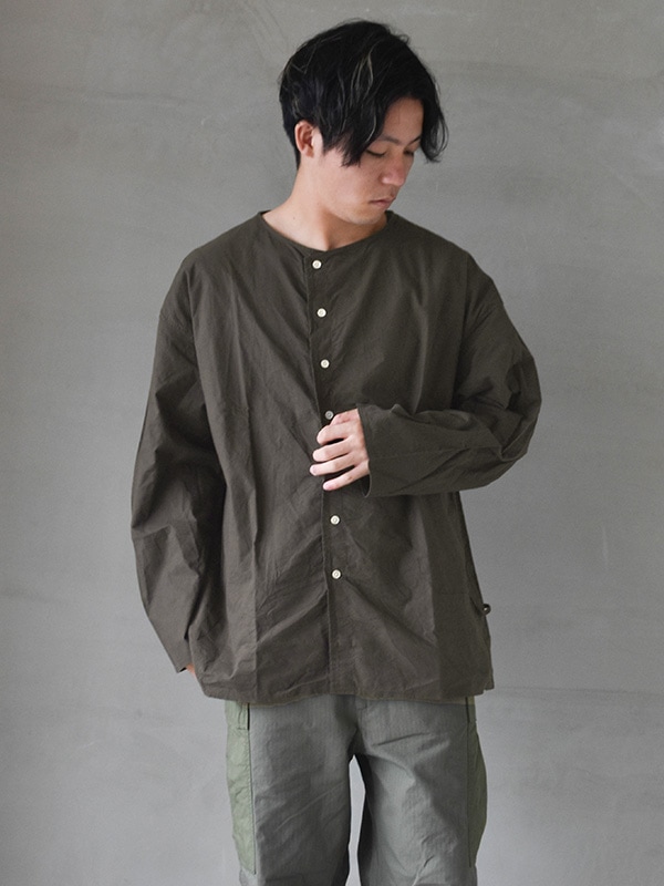 ぱーまん　HiHiHi  藍染 ノーカラージャケット  『長上衣』　M 国産ノーカラーフリースロングコート 喜人 KJ-12801 和柄 和風