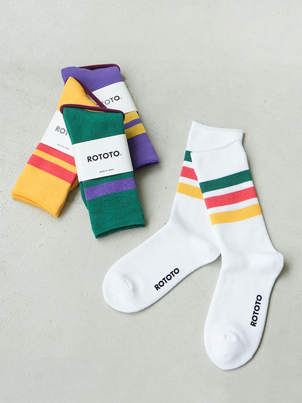 ROTOTO(ロトト) FINE PILE STRIPED CREW SOCKS 【メール便対応可】 [R1399]