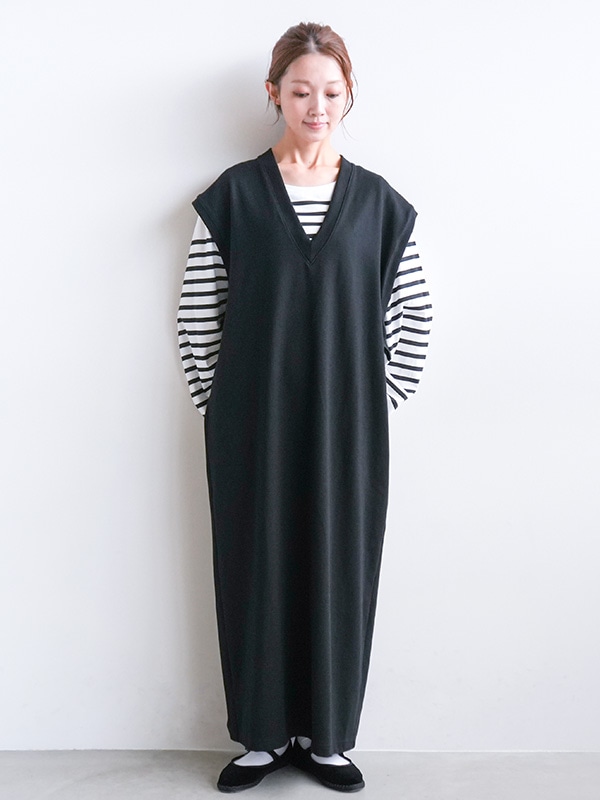 ◇[SMA-PEN VOP LONG]SOLAMONAT(ソラモナ)ペンネ天竺Vネックワイドロングワンピース