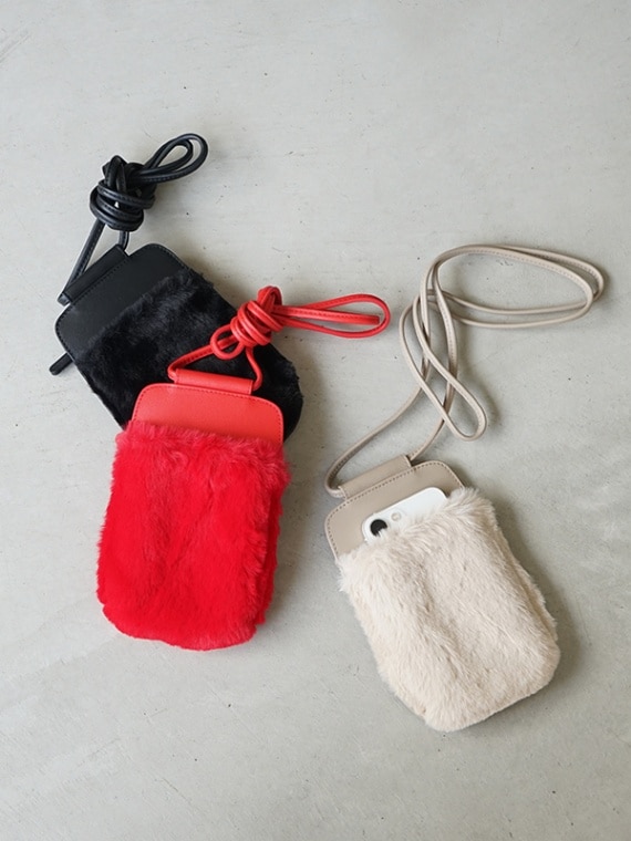 【SALE 50%OFF】[AC22309]ANVOCOEUR(アンボクール) Bell-eco fur(ベルエコファー)/スマホケース/コインケース/レザーサコッシュ/ポシェット レディース 本革 牛革 鞄 かばん [25pr]