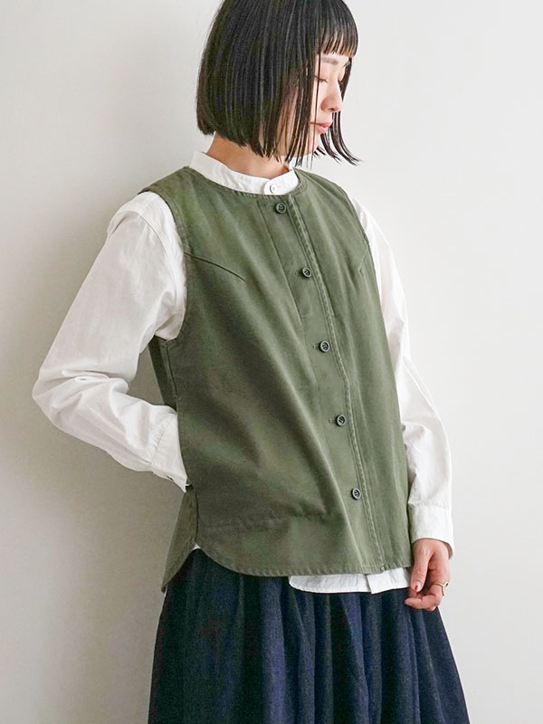 【50%OFF】[C1121] SARAHWEAR(サラウェア)Cotton Twill Vest/コットンツイルベスト/レディース/トップス/ベスト/秋冬/2022AW/重ね着/上着/羽織り/黒/カーキ/ブラウン/茶色/緑