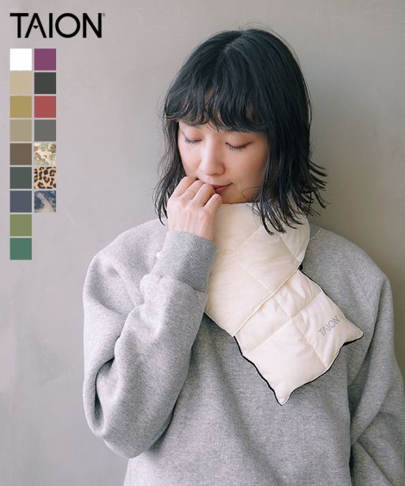 [TAION-201A]【洗える】TAION(タイオン) ダウンマフラー 男女兼用 ユニセックス レディース メンズ 短い ショート パデッド パッド ダウン95% ナイロン キルティング 裏地 フリース