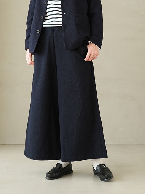 R40301]RINEN(リネン)2/60 ウール綾織 キュロット/ワイドパンツ