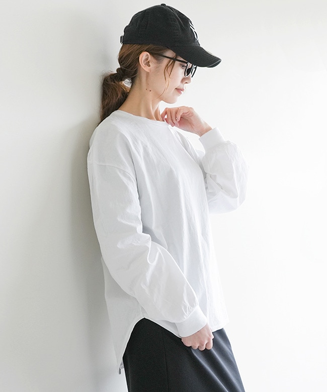 ◇[sma-pufrdlt]SOLAMONAT(ソラモナ)パフ天竺メンズライクラウンドリブロンT/Tシャツ/カットソー/トップス/レディース