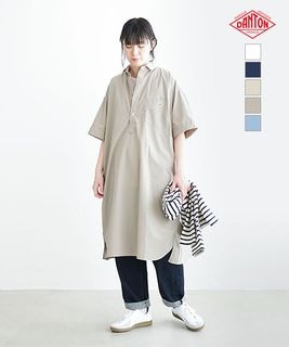 ◇DANTON(ダントン) レギュラーカラーシャツワンピース/レディース/膝丈/半袖/ワイドシルエット [JD-3655CPL]