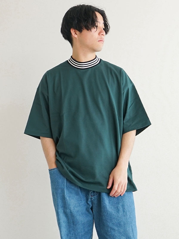 【50%OFF】[231-91104]EVCON(エビコン)Border Rib S/S T-shirt / 5分袖 / ボックスシルエット