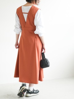 【SALE 50%OFF】[1-152074]MIDIUMISOLID(ミディウミソリッド)long jumper sk(ロングジャンパースカート)/Vネック/スカート/ワンピース  セール