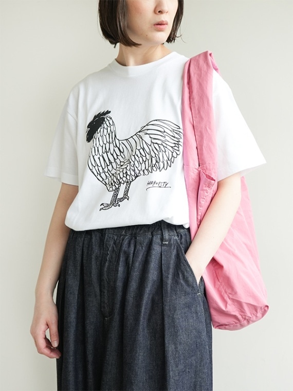 [A52308]HARVESTY(ハーベスティ)PRINTED T-SH 5.6oz天竺プリントTシャツ-CHICKEN-/にわとり/半袖/トップス【メール便対応可】