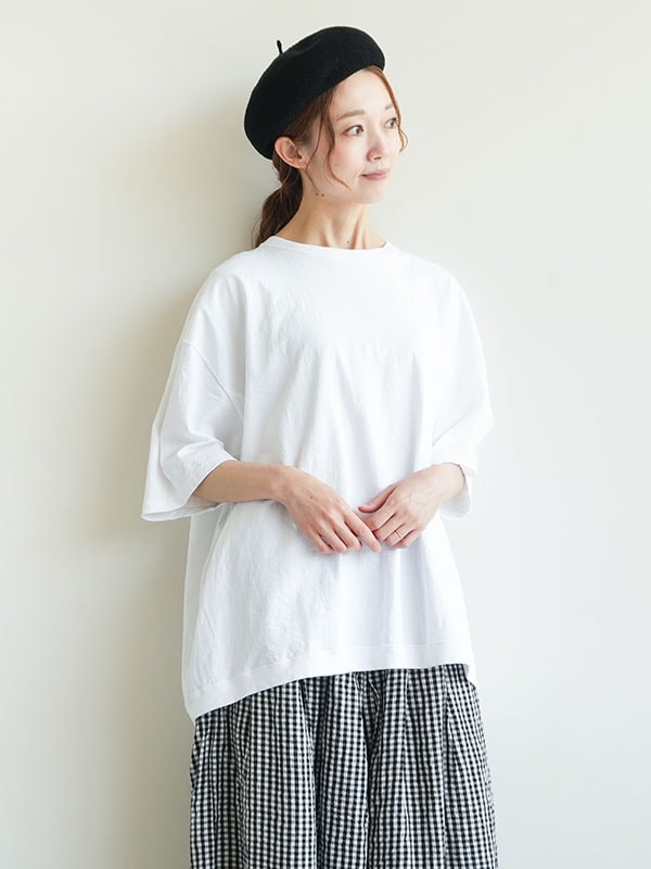 ◇[sma-puf-rib-t]SOLAMONAT(ソラモナ)(3XLサイズ)パフ天竺 裾リブベーシック T/トップス/Tシャツ/カットソー/半袖/五分袖/5分袖/レディース