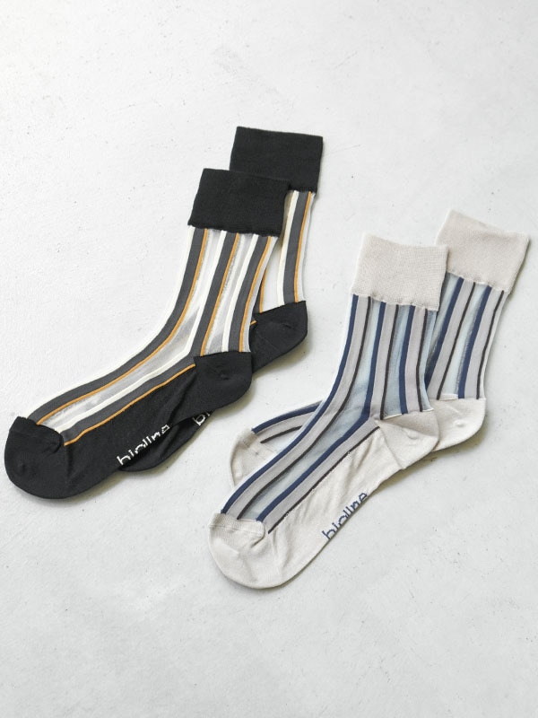 [337140]biollne (ビオルネ)シア―ストライプ柄ソックス/dress skin sheer socks/レディース/靴下【メール便対応可】