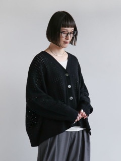 [3-220043]mizuiro ind(ミズイロインド) mesh pattern wide CD メッシュパターンワイドカーディガン レディース トップス