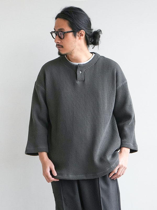 【TIME SALE 20%OFF】[JM7400]Jackman(ジャックマン) Waffle Himo Henley ワッフルヒモヘンリー メンズ トップス カットソー 9分袖