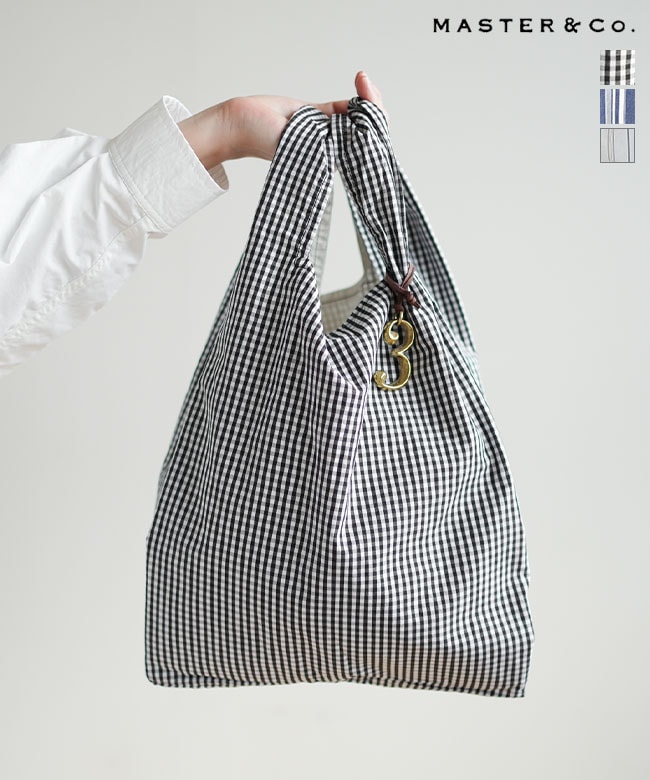 [MC1522]MASTER&Co.(マスターアンドコー) GINGHAM CHECK COTTON TOTE BAG WITH No.3 CHARM　ギンガムチェック トートバッグ