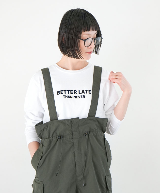 ◇[SMA-PUF-LONG-PT]SOLAMONAT(ソラモナ) パフ天竺ロングプリント「BETTER LATE THAN NEVER」 Tシャツ カットソー トップス レディース