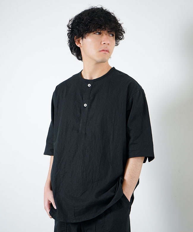 AUDIENCE（オーディエンス）　綿麻キャンバスピンタックハーフスリーブシャツ Audience スリーピングシャツ オーディエンス 綿麻ビンテージ