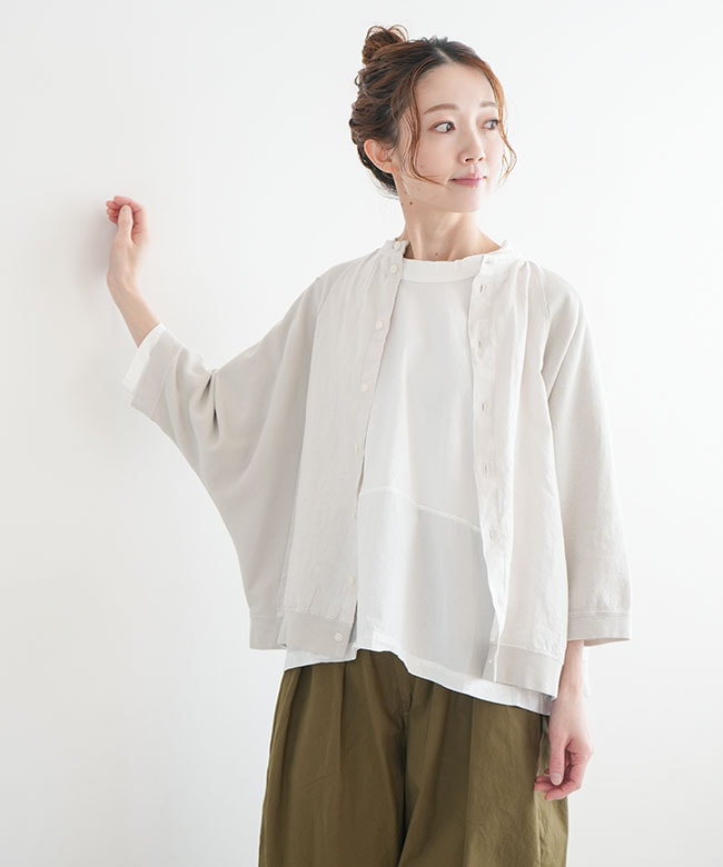 [8241C-010]grin(グリン) ミニ畦ワッフルポンチョカーディガン トップス 七分袖 7分袖 羽織り レディース