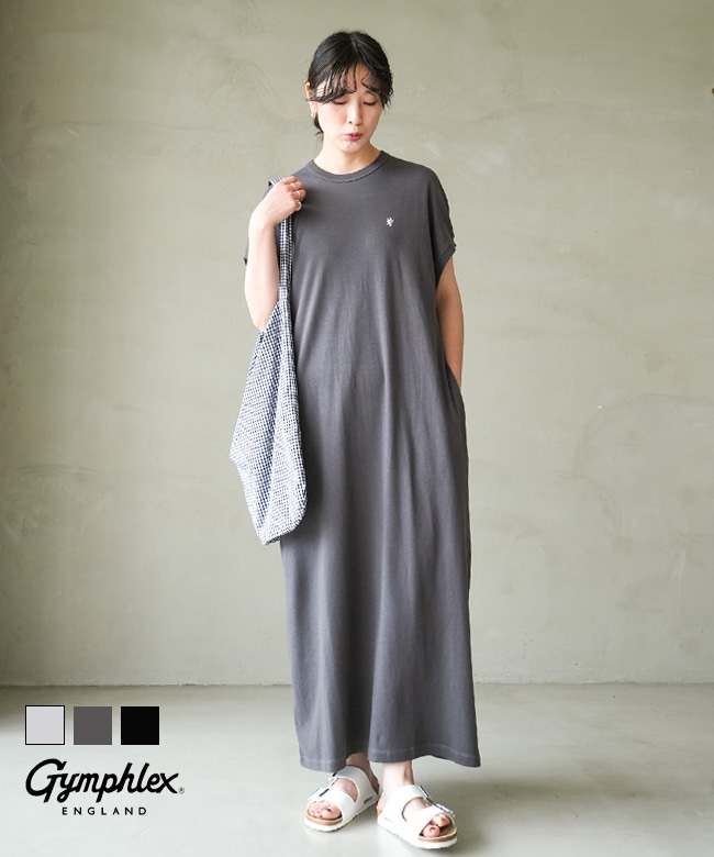 Gymphlex　クルーネックニットラインフレンチスリーブワンピース Gymphlex(ジムフレックス) クルーネックフレンチスリーブワンピース