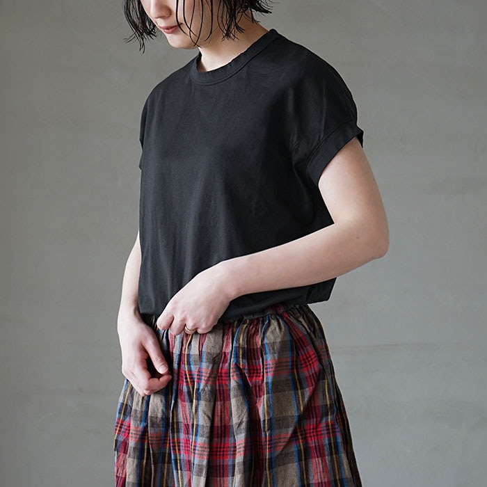 [R19418]RINEN(リネン) 60/2スーピマ天竺 フレンチスリーブ 半袖クルーネック カットソー シャツ トップス プルオーバー【メール便対応可】