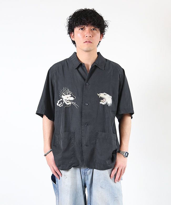 [RN26349015]REMI RELIEF(レミレリーフ) キュプラ綿ツイル S/S SHIRT (刺繍龍) ショートスリーブシャツ メンズ トップス ボタンシャツ