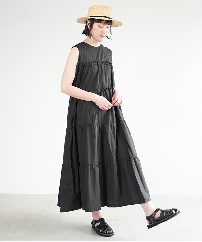 【SALE 30%OFF】[GY-G0076VTY] Gymphlex(ジムフレックス)スリーブレス ティアードドレス ノースリーブ ワンピース ロング丈 セール