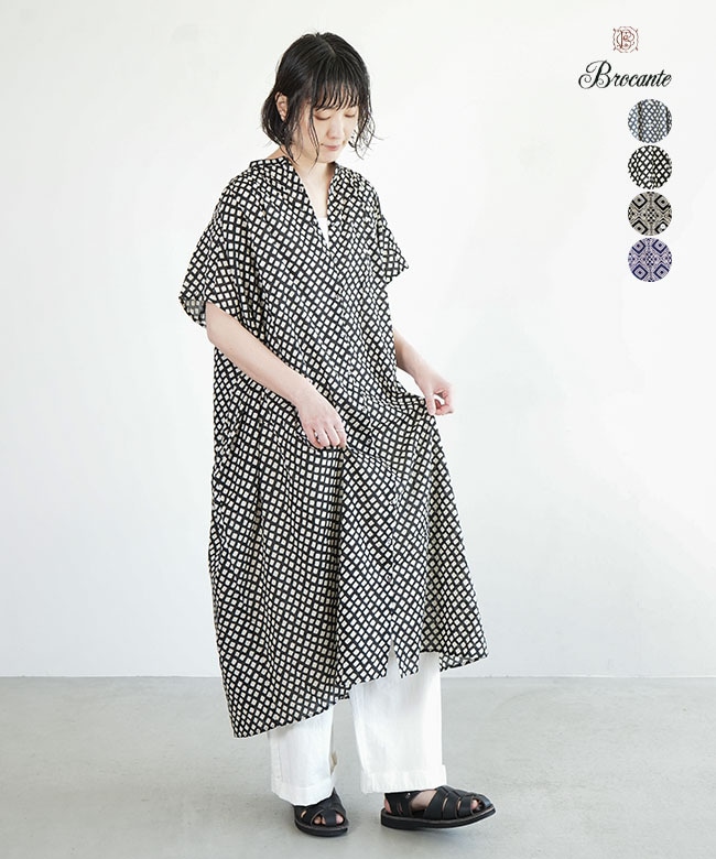 極美品✨　Brocanto ブロカント　インドプリントフロンセワンピース　黒 極美品✨ Brocanto ブロカント インドプリントフロンセワンピース 黒