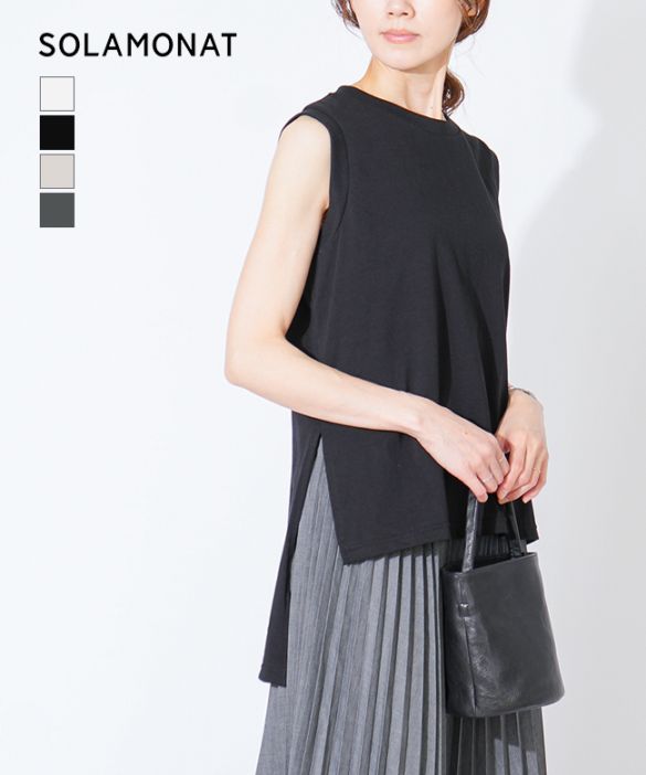 【SALE 30%OFF】◇[SMA-SARA-TKSLT]SOLAMONAT(ソラモナ) サラリト天竺スリットノースリーブ トップス プルオーバー カットソー Tシャツ【日本製】 セール