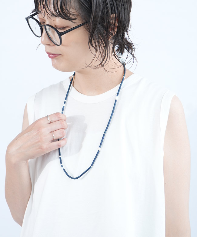 [D-604]【保存袋付き】NORTH WORKS(ノースワークス) Indigo Dyed Wood Beads Necklace ネックレス