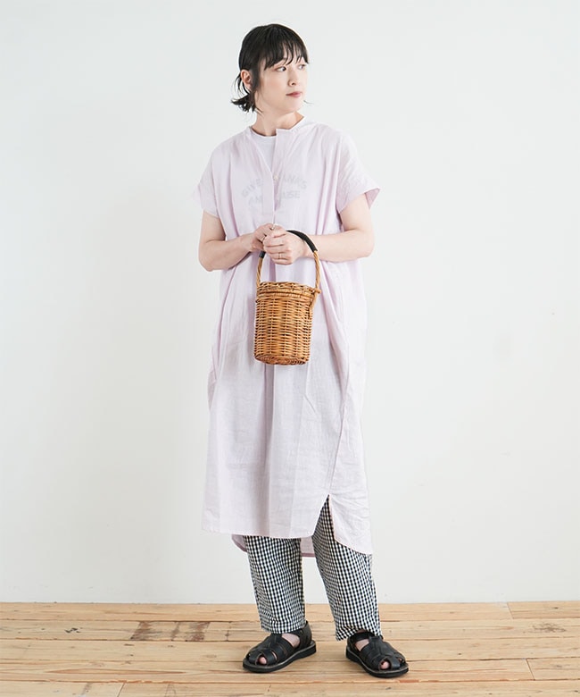 pritプリット 綿麻 ヘリンボーン 7分袖チュニック prit(プリット) 9分 