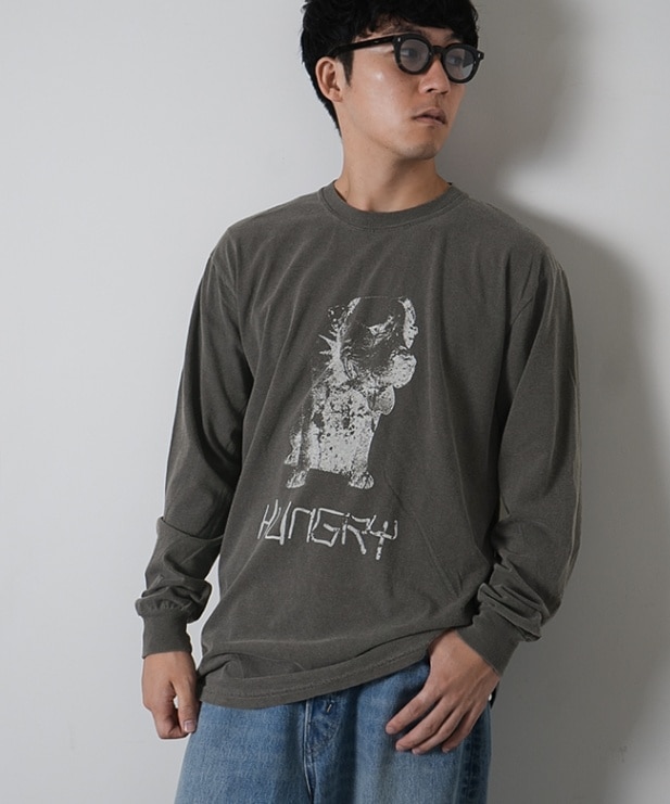【SALE 30%OFF】[M-2404054]modem design(モデムデザイン) Pigment pit bull print long sleeve Tee ピグメントピットブルプリントロングスリーブTシャツ [2412p] セール