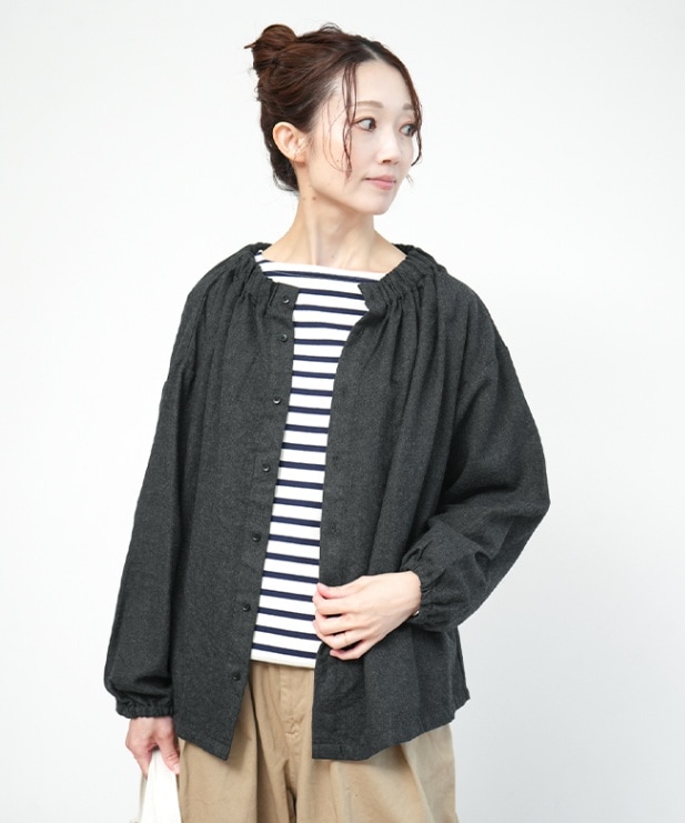 【SALE 50%OFF】[P80524]prit(プリット) 2/48ウール綾織 ゴムギャザー2wayブラウス トップス  カットソー レディース [2412p] セール