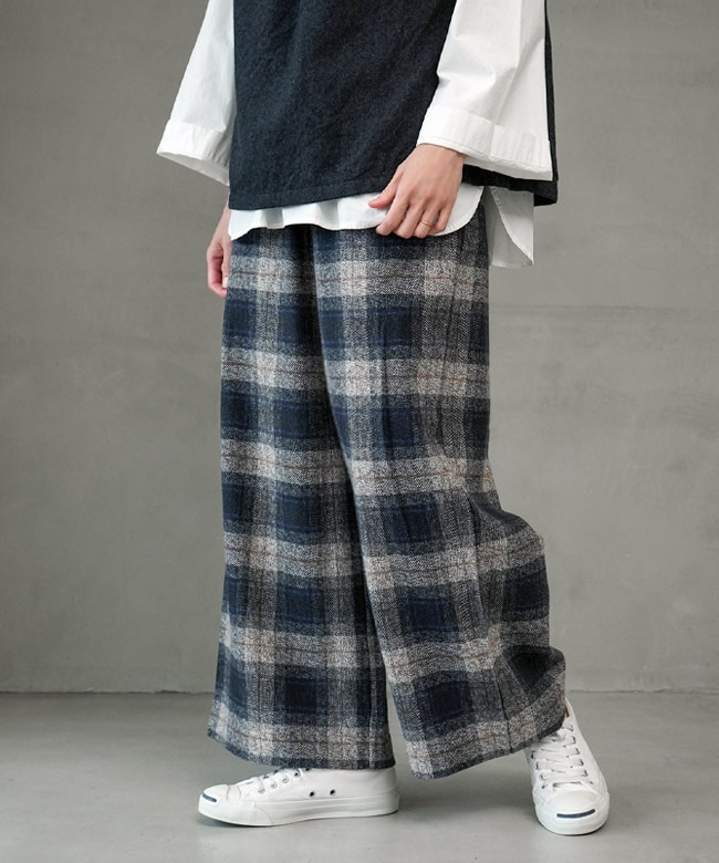 【SALE 50%OFF】[441311]mao made(マオメイド)  微起毛チェックパンツ ボトムス ズボン 総ゴム チェック柄 [2412p] セール