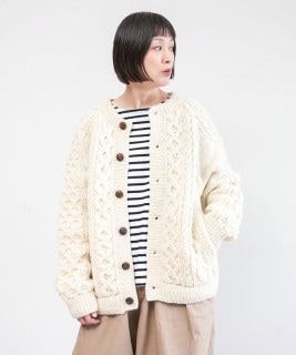 [A62401]HARVESTY(ハーベスティ) 手編みケーブルニット カーディガン CABLE KNIT CARDIGAN
