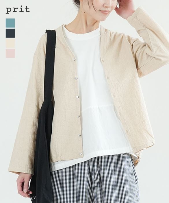 【SALE 50%OFF】[P81510]prit(プリット) 20/1リネンコットンボイル裾ゴムカーディガン レディース トップス シャツ生地 布帛 セール