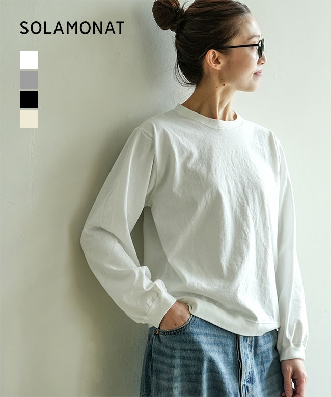 ◇[SMA-PUF-RIB-LONG]SOLAMONAT(ソラモナ) パフ天竺 リブベーシックロンT トップス Tシャツ プルオーバー カットソー 長袖【日本製】