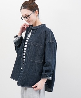 ◇solamonat poche(ソラモナポッシェ) デニムルーズシャツ ブラウス ゆったり 大きめ ワンウォッシュ ユーズド ブルー [poche-dm-lsh]