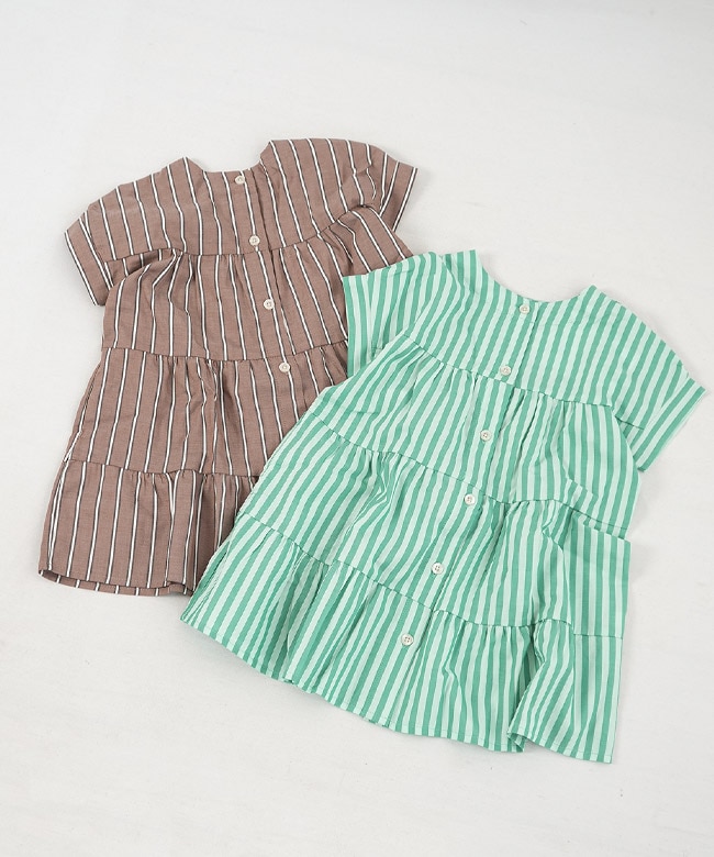 [P217065]p.premier(ピードットプルミエ)/F.O.KIDS(エフオーキッズ) ストライプ前後2WAYティアードシャツワンピース 羽織り 90 100 110 120 130 140サイズ 【メール便対応可】