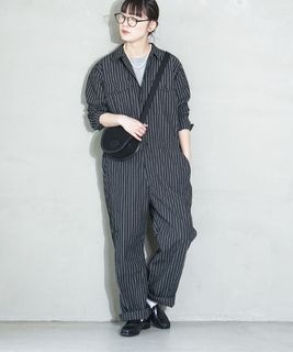 Yarmo(ヤーモ) Boiler Suit_Indigo Chambray ボイラースーツ インディゴ シャンブレー レディース つなぎ オールインワン オーバーオール ストライプ [YAR-25SS-P6]