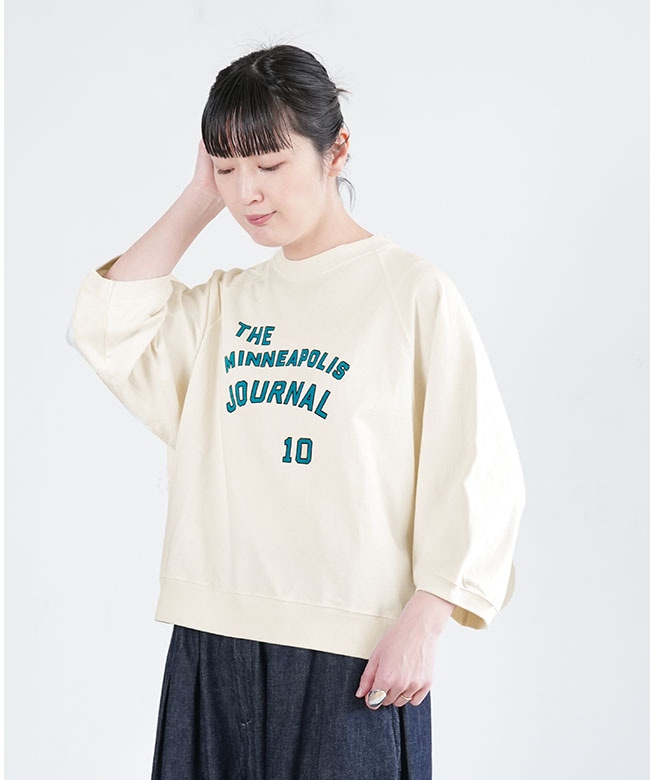 [B-502004]BLUE LAKE MARKET(ブルーレイクマーケット) ラグランプリントTシャツ 七分袖 ロゴT