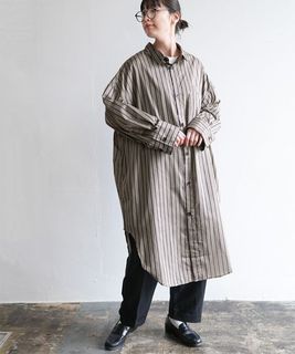 【SALE 50%OFF】[YAR-25SS-S27]Yarmo(ヤーモ) Big Cuff Oversized Shirts_Tencel Poly Stripe ビッグカフオーバーサイズテンセルポリストライプ レディース シャツ ワンピース セール
